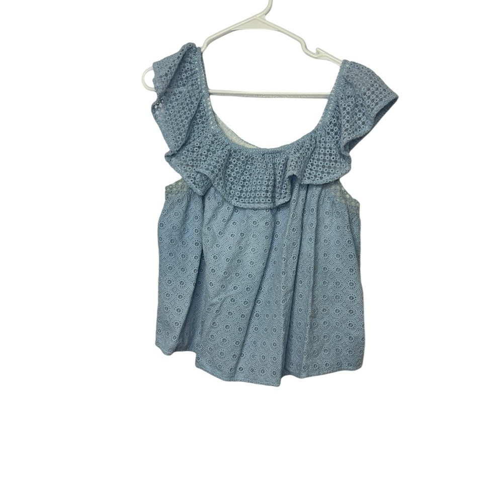 Rebecca Minkoff eyelets off the Shoulder Top in baby blue size large